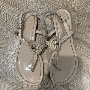 Tory Burch Nude Flat Patent Leather Sandals